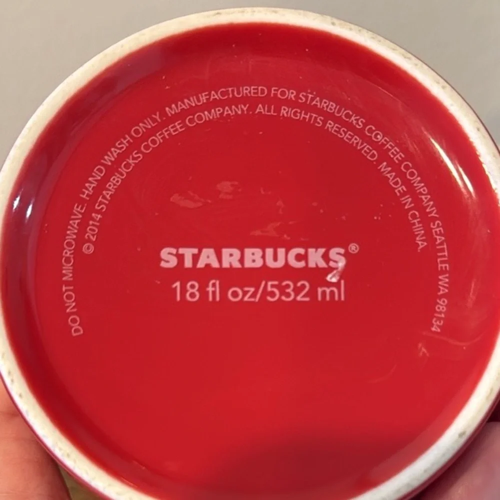 Starbucks Red and Gold Floral Coffee Mug‎ Cup 2014 Wide Rim